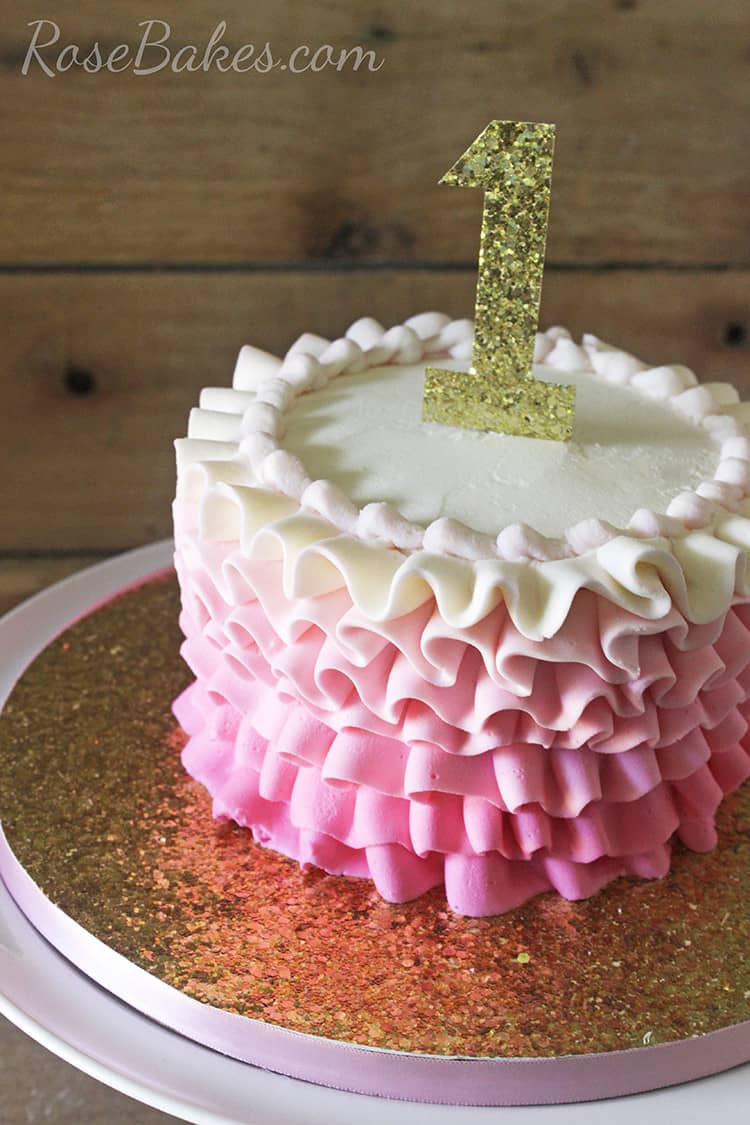 Pink Ruffles Smash Cake with Gold Glitter Paper RoseBakes